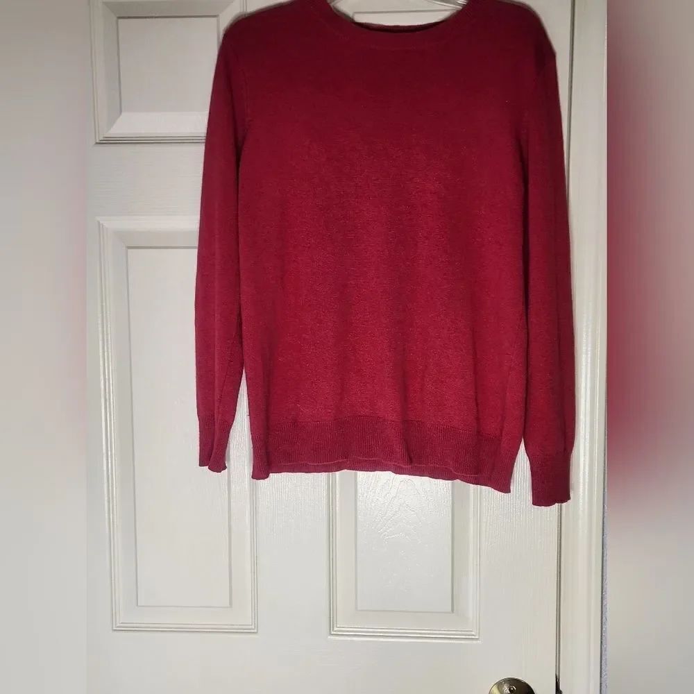 Europa Boutique L Rouge Pink SILK ANGORA CASHMERE Blend Knit Lslv Women Sweater